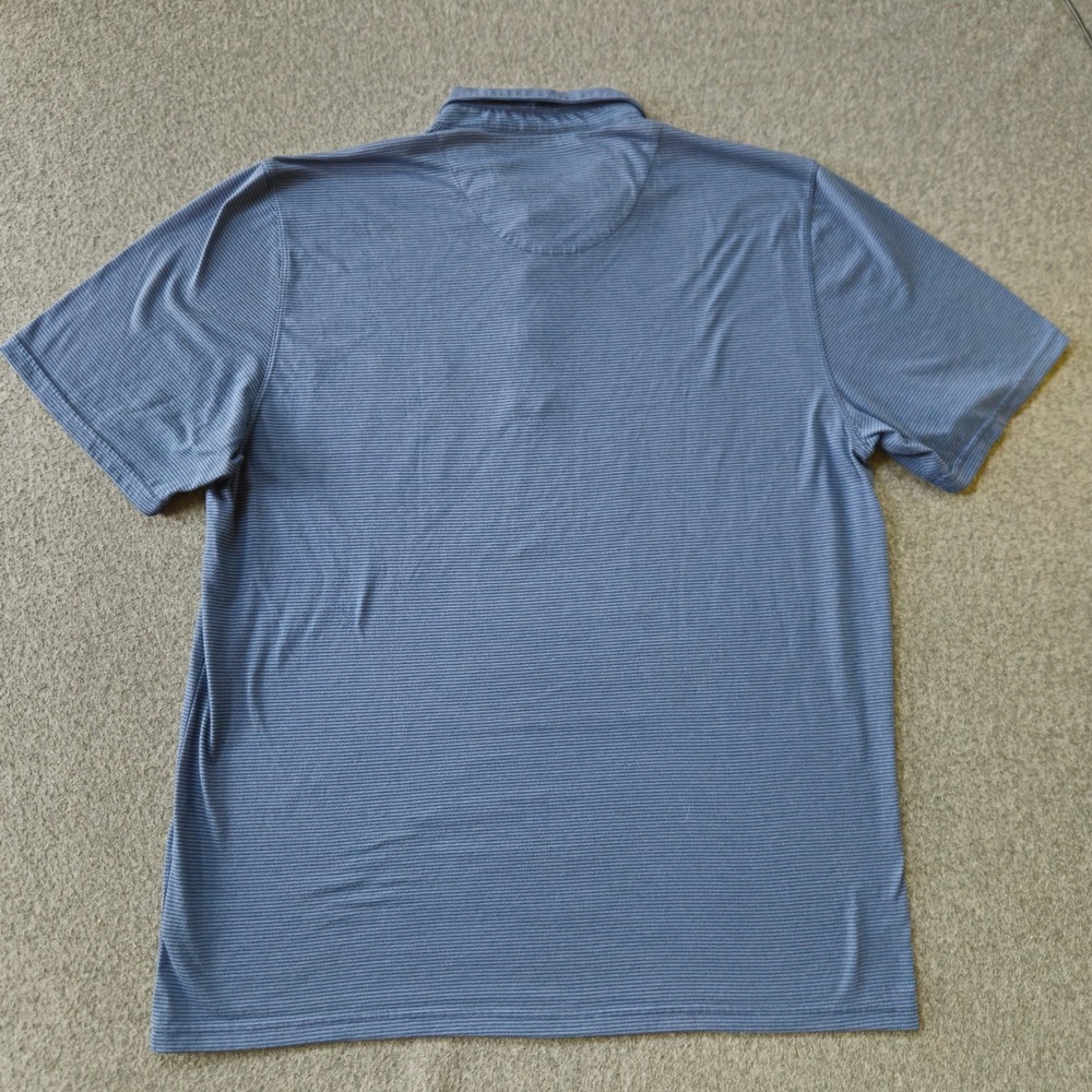 Toad&Co Marko SS Polo Men XL Blue Striped Organic Cotton Granola Outdoors Hiking